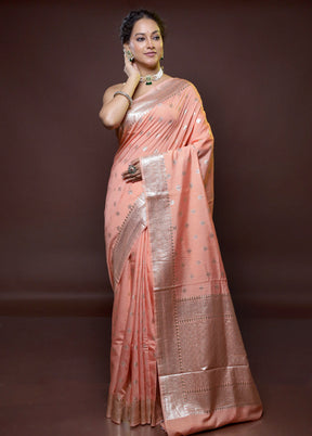 Peach Pure Cotton Saree With Blouse Piece