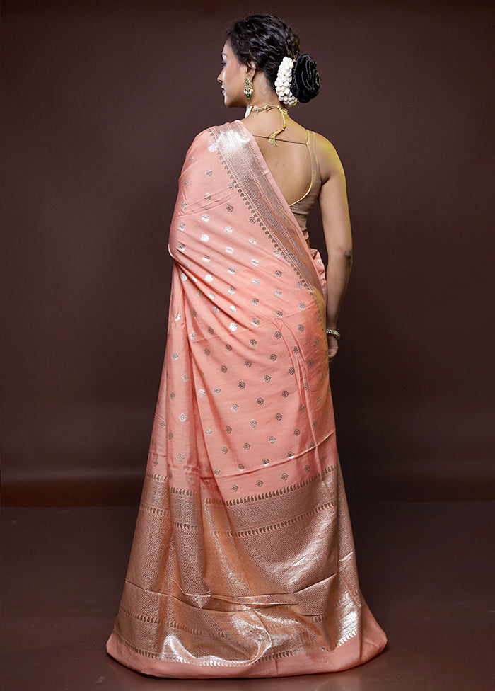 Peach Pure Cotton Saree With Blouse Piece