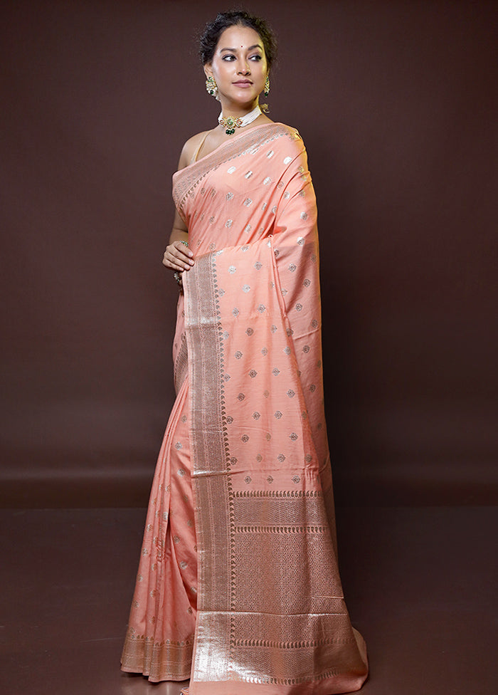 Peach Pure Cotton Saree With Blouse Piece