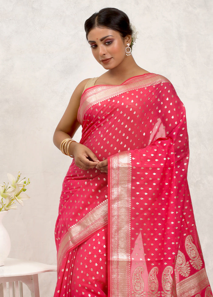 Pink Pure Cotton Saree Without Blouse Piece - Indian Silk House Agencies