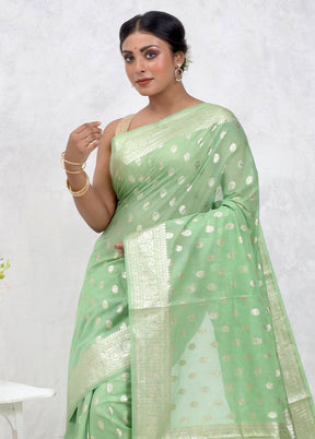 Green Pure Cotton Saree Without Blouse Piece - Indian Silk House Agencies