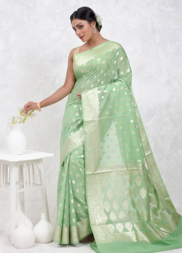 Green Pure Cotton Saree Without Blouse Piece - Indian Silk House Agencies