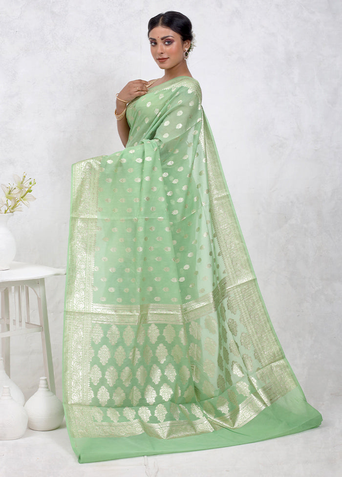 Green Pure Cotton Saree Without Blouse Piece - Indian Silk House Agencies