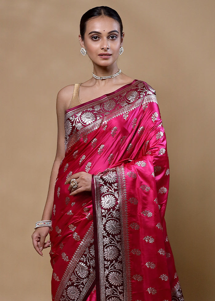 Pink Banarasi Silk Saree With Blouse Piece