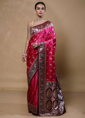 Pink Banarasi Silk Saree With Blouse Piece