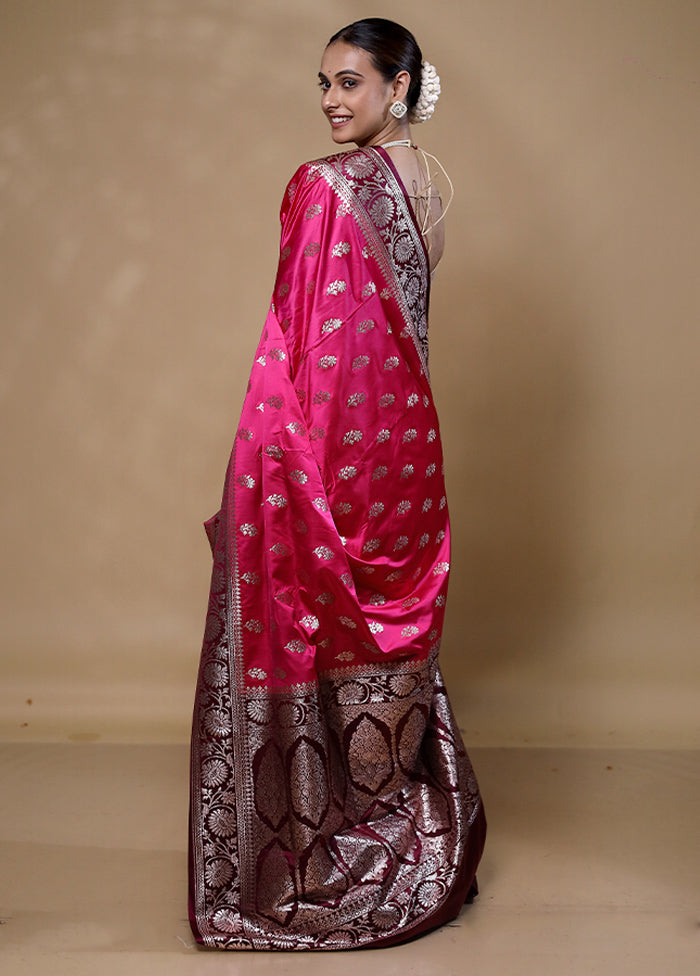 Pink Banarasi Silk Saree With Blouse Piece