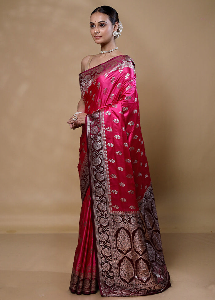 Pink Banarasi Silk Saree With Blouse Piece