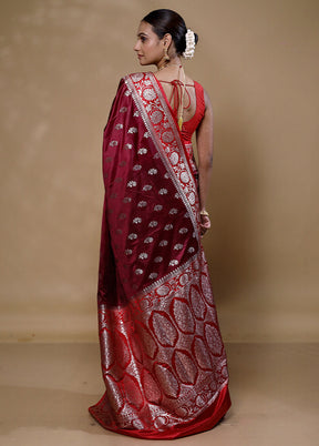 Maroon Banarasi Silk Saree With Blouse Piece