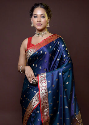 Blue Banarasi Silk Saree With Blouse Piece