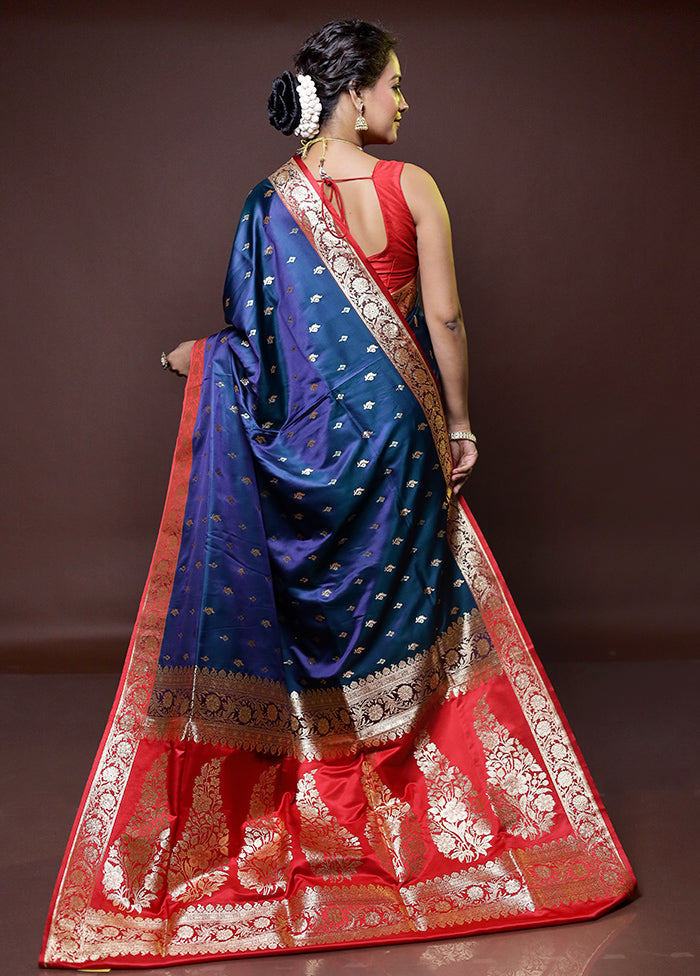 Blue Banarasi Silk Saree With Blouse Piece