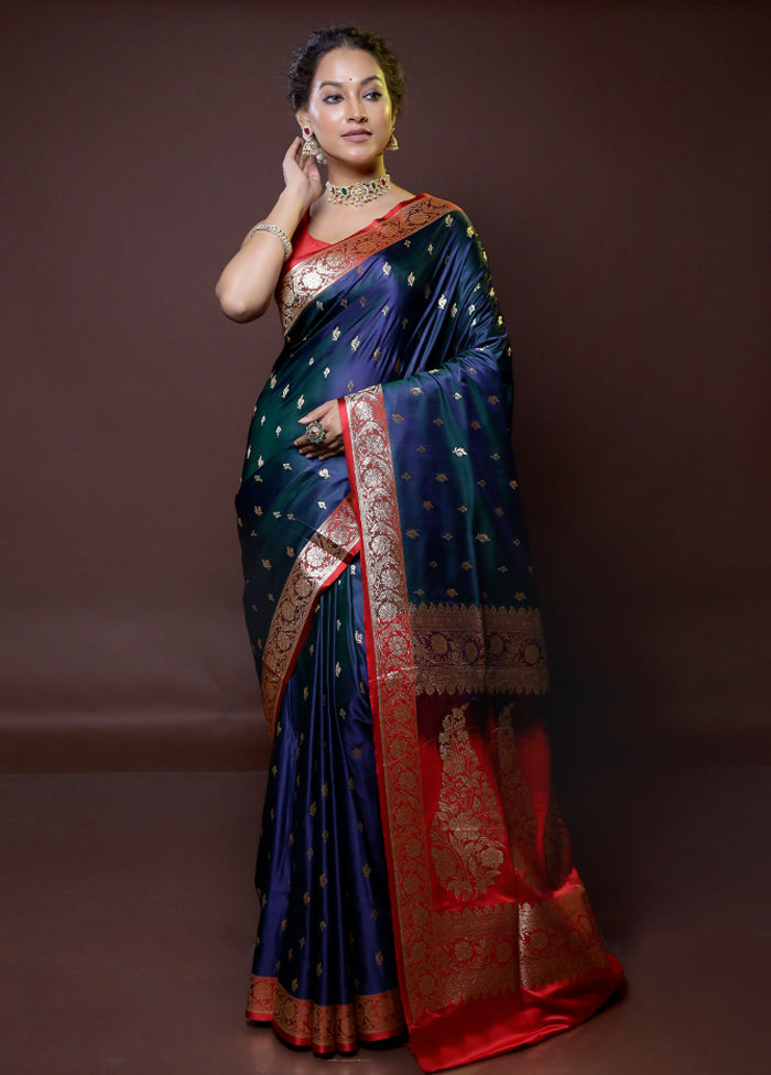 Green Banarasi Silk Saree With Blouse Piece