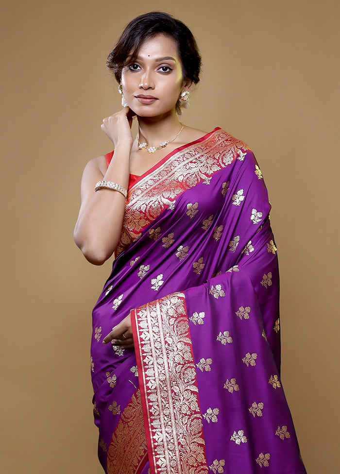 Purple Banarasi Silk Saree With Blouse Piece