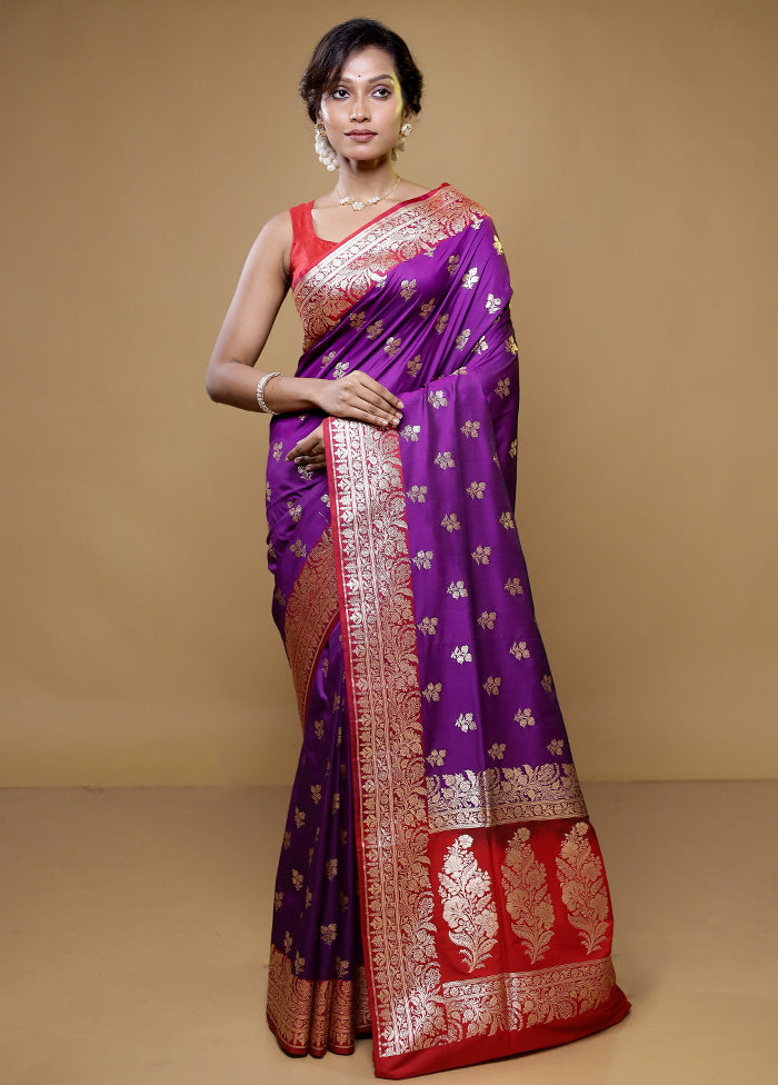 Purple Banarasi Silk Saree With Blouse Piece