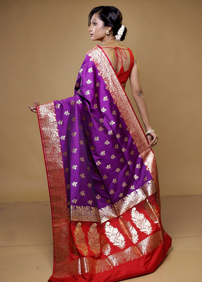 Purple Banarasi Silk Saree With Blouse Piece