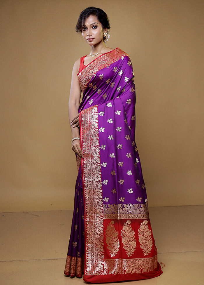 Purple Banarasi Silk Saree With Blouse Piece