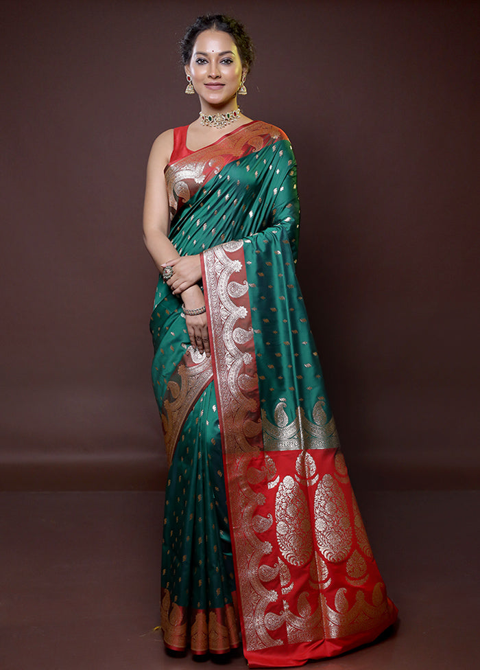 Green Banarasi Silk Saree With Blouse Piece