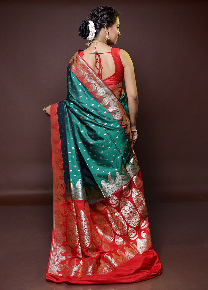 Green Banarasi Silk Saree With Blouse Piece