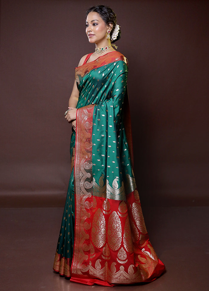 Green Banarasi Silk Saree With Blouse Piece