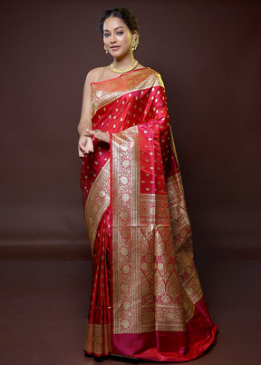 Pink Handloom Banarasi Pure Silk Saree With Blouse Piece