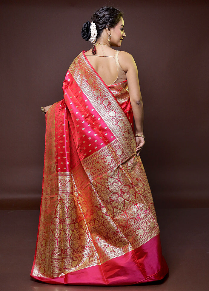 Pink Handloom Banarasi Pure Silk Saree With Blouse Piece