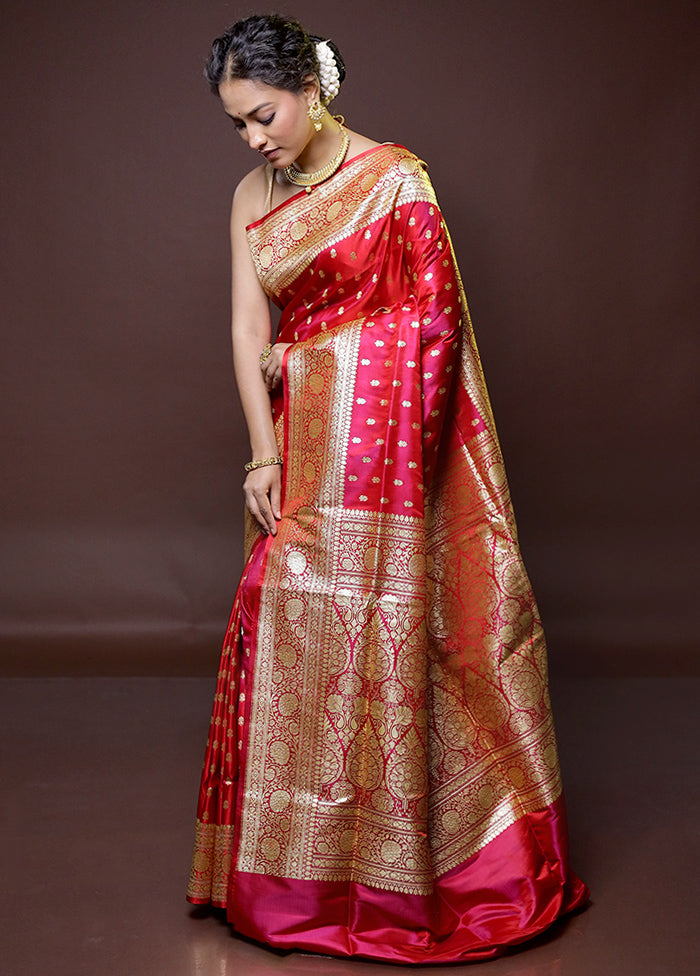 Pink Handloom Banarasi Pure Silk Saree With Blouse Piece