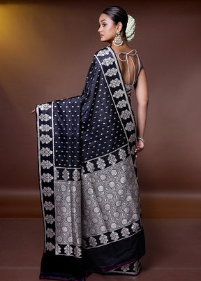 Black Handloom Banarasi Pure Silk Saree With Blouse Piece