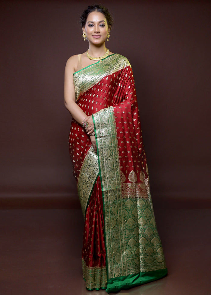 Red Handloom Banarasi Pure Silk Saree With Blouse Piece