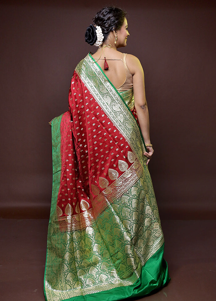 Red Handloom Banarasi Pure Silk Saree With Blouse Piece