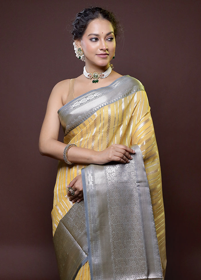 Yellow Kora Silk Saree With Blouse Piece