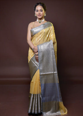 Yellow Kora Silk Saree With Blouse Piece