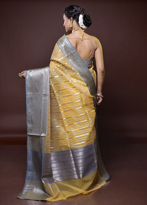 Yellow Kora Silk Saree With Blouse Piece