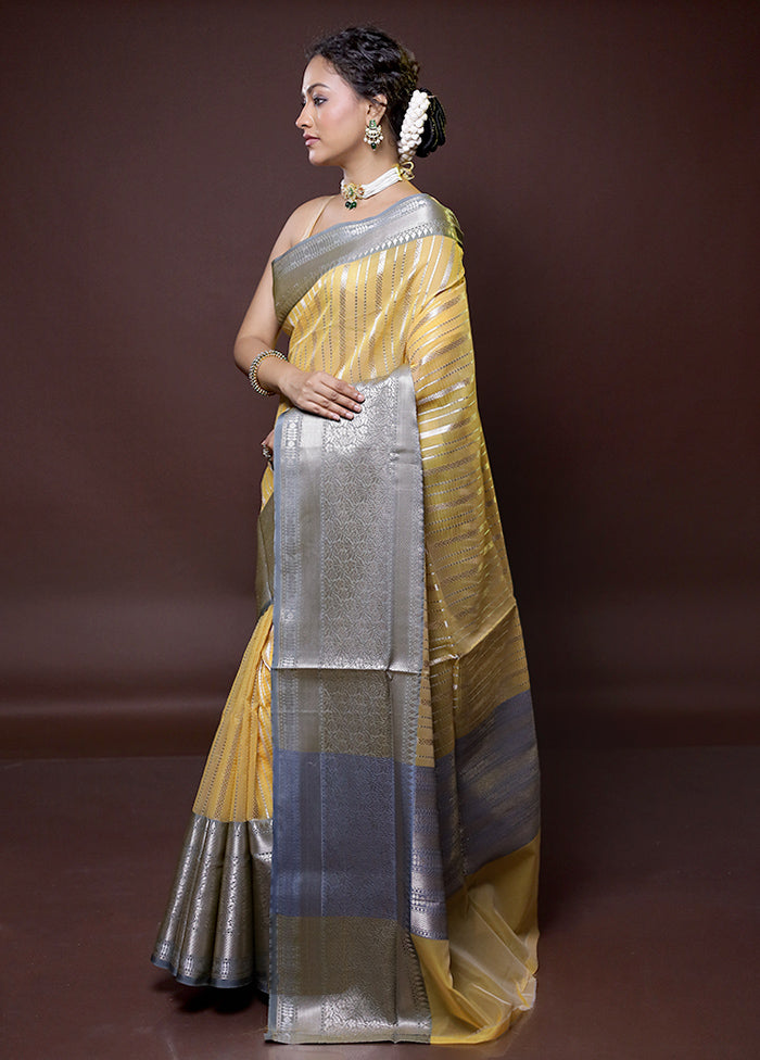 Yellow Kora Silk Saree With Blouse Piece