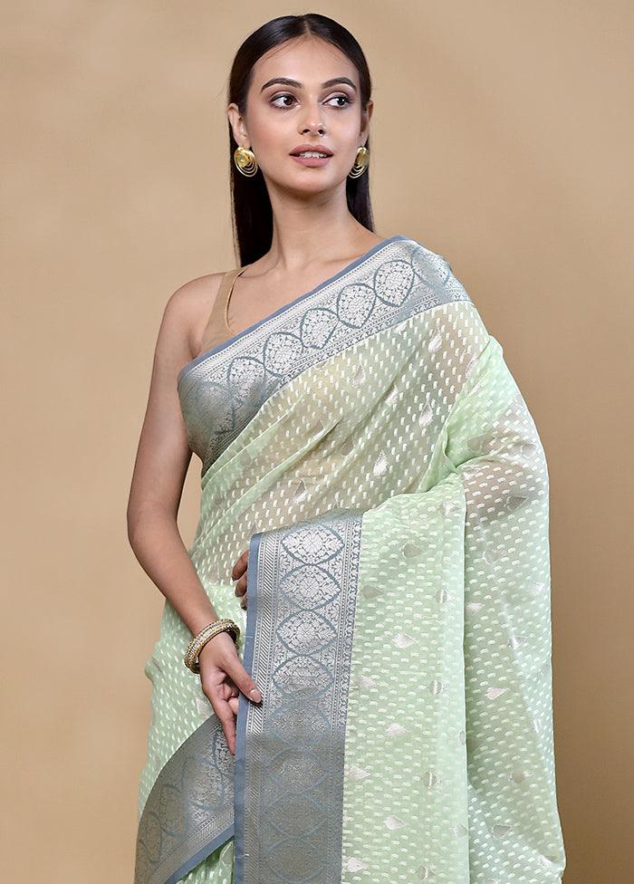 Green Kora Silk Saree With Blouse Piece