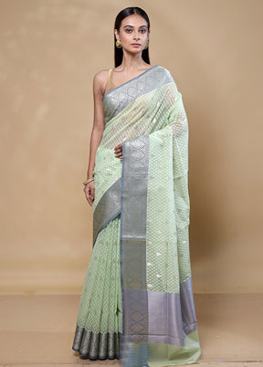 Green Kora Silk Saree With Blouse Piece