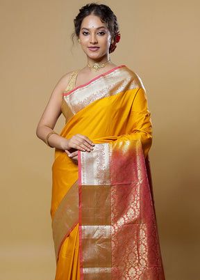 Yellow Kanjivaram Silk Saree With Blouse Piece