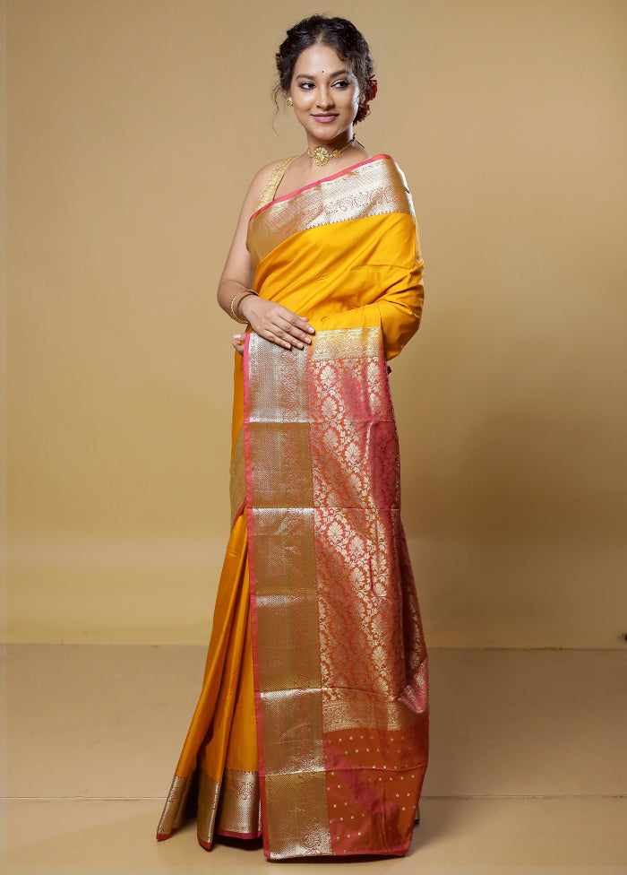 Yellow Kanjivaram Silk Saree With Blouse Piece