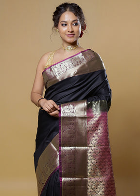 Black Kanjivaram Silk Saree With Blouse Piece