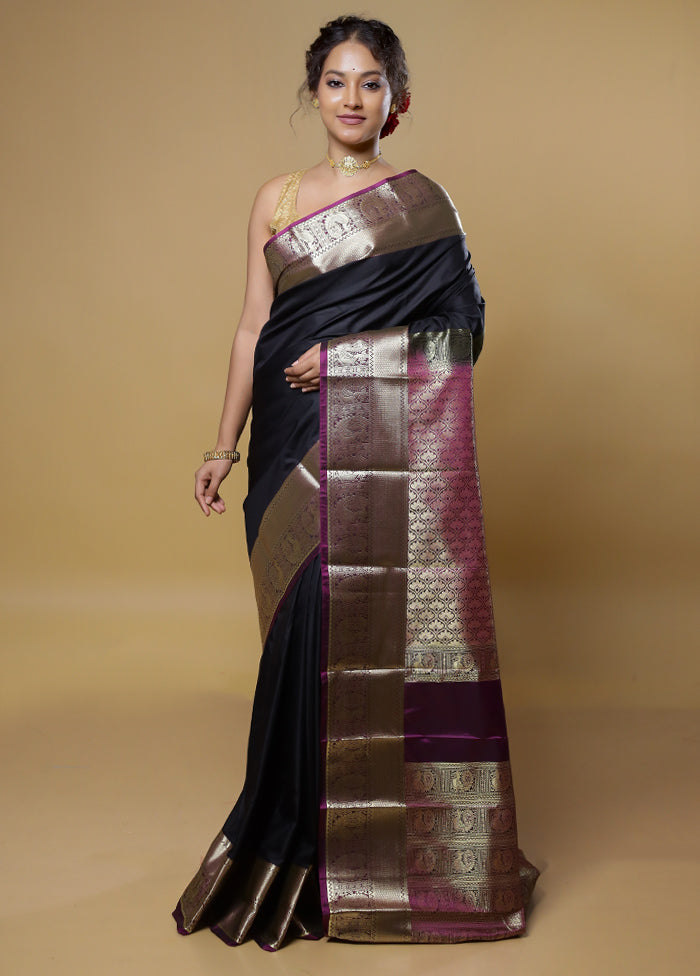 Black Kanjivaram Silk Saree With Blouse Piece