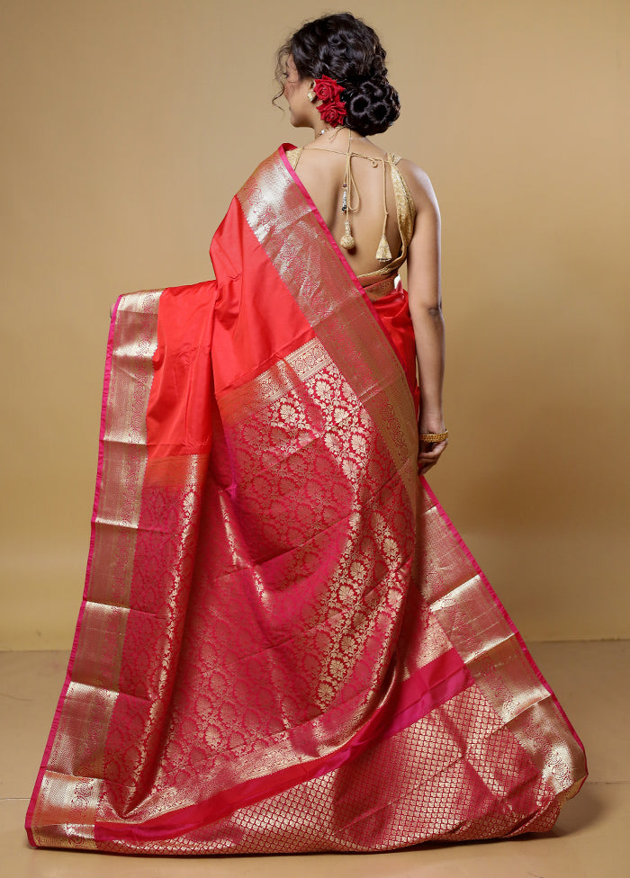 Red Kanjivaram Silk Saree With Blouse Piece