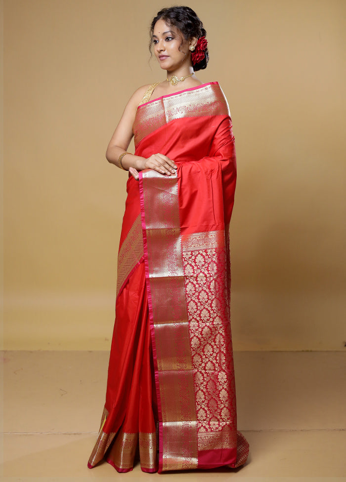 Red Kanjivaram Silk Saree With Blouse Piece