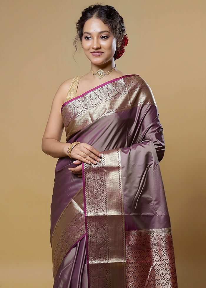 Grey Kanjivaram Silk Saree With Blouse Piece