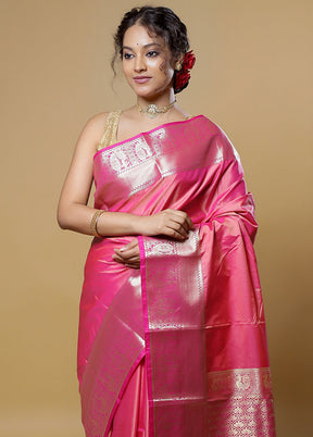 Pink Kanjivaram Silk Saree With Blouse Piece