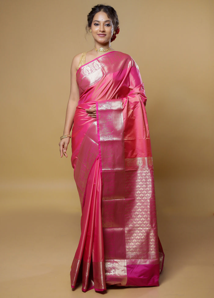 Pink Kanjivaram Silk Saree With Blouse Piece