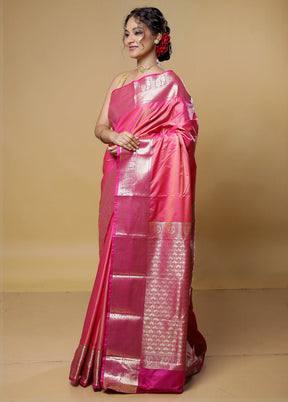 Pink Kanjivaram Silk Saree With Blouse Piece