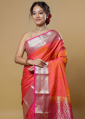 Pink Kanjivaram Silk Saree With Blouse Piece