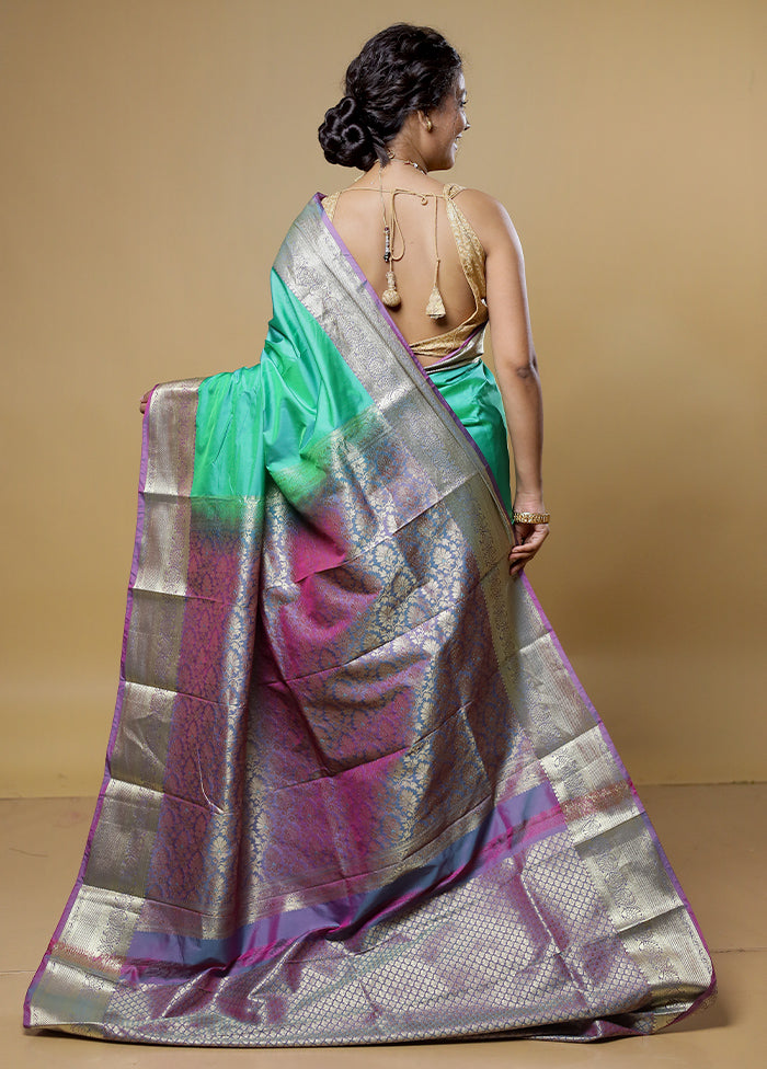 Green Kanjivaram Silk Saree With Blouse Piece