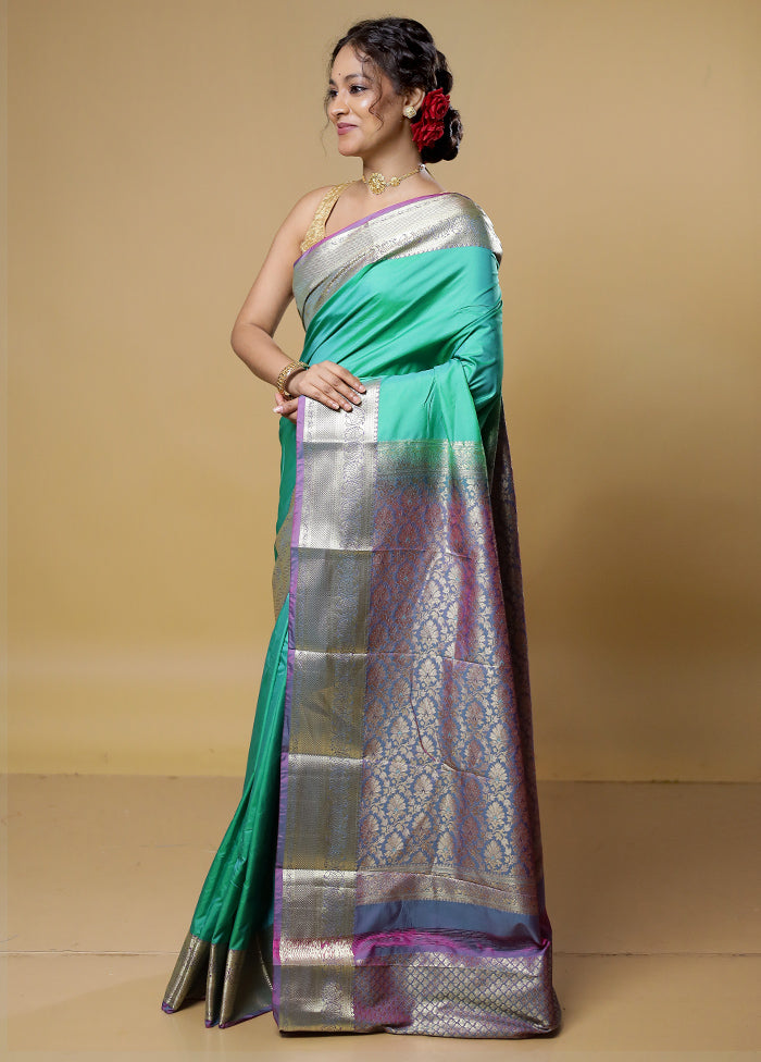 Green Kanjivaram Silk Saree With Blouse Piece