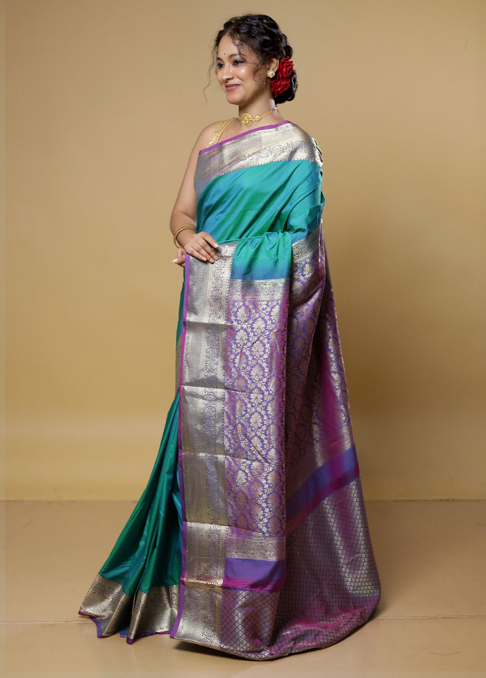 Green Kanjivaram Silk Saree With Blouse Piece