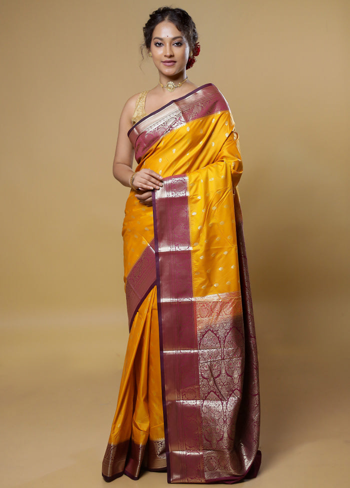 Yellow Kanjivaram Silk Saree With Blouse Piece