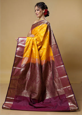 Yellow Kanjivaram Silk Saree With Blouse Piece